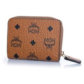 MCM, brown zip around wallet in monogram