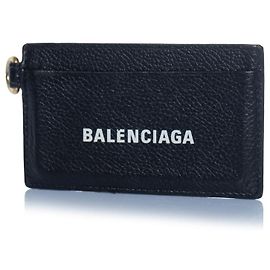 Balenciaga, black leather card holder with key ring