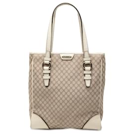 Céline Borsa tote in tela Macadam con rifiniture in pelle effetto coccodrillo marrone Celine
