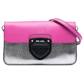 Borsa a tracolla in cinghiale metallico tricolore argento Prada