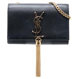 Saint Laurent Nero Piccolo Crossbody in Pelle di Vitello Liscia Monogramma Kate con Frangia