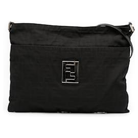 Borsa a spalla in tela Zucca nera Fendi