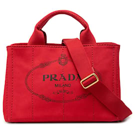 Borsa piccola in tela rossa Canapa logo Prada