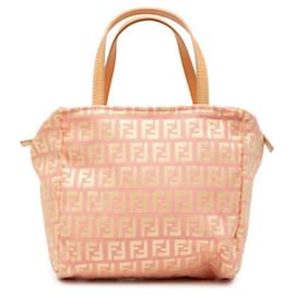 Borsa a mano mini Zucchino in tela rosa Fendi