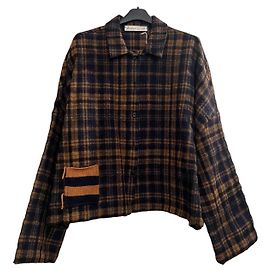 Autre Marque Karo-Woll- und Baumwollhemdjacke