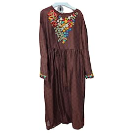 Gucci Braunes GG Monogramm Besticktes Kleid