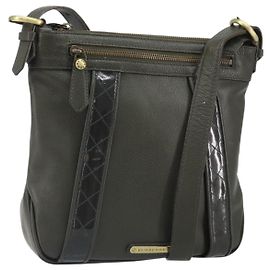 Borsa a Spalla in Pelle Khaki Oro BURBERRY Auth hk3489