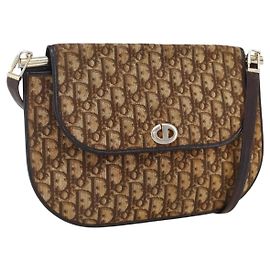 Borsa a Spalla in Tela Trotter Christian Dior Beige Oro Auth 170939