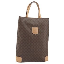 Céline Bolso de mano de lona Macadam CELINE en cuero PVC marrón dorado Auth ep13084
