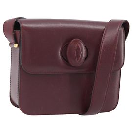 Cartier Bolso de Hombro Must Line de Cuero Burdeos Dorado Auth ka2426