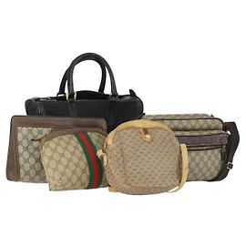 Bolsa de Ombro Gucci GG Supreme Web Sherry Line PVC 5 Conjuntos Bege Vermelho Auth BA10584