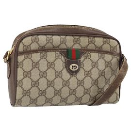 GUCCI GG Supreme Web Sherry Line Tasche aus PVC Beige Gold 116 02 089 Auth 172071
