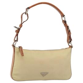 PRADA Bolsa de Mano de Nylon Cuero Beige Plata Auth 171021 - Prada