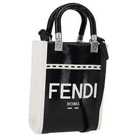 FENDI Sunshine Piccola Borsa Shopper Mini in Tela Verniciata 2in1 Nera Auth 149922SAM