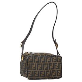 FENDI Zucca Canvas Schultertasche Schwarz Braun Auth 171985