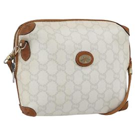 Borsa a Spalla GUCCI GG Plus Supreme PVC Oro Bianco Auth ti3663