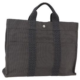 Hermès HERMES Her Line Tote MM Handtasche aus Canvas Grau Silber Authentisch 172058