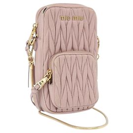 Borsa a spalla in pelle Miu Miu Matelassé con catena, rosa e oro, Auth 165800