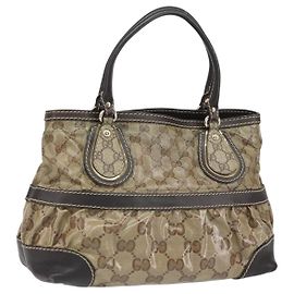 Borsa Tote GG Cristal GUCCI in tela rivestita oro beige 223964 Auth bs33297