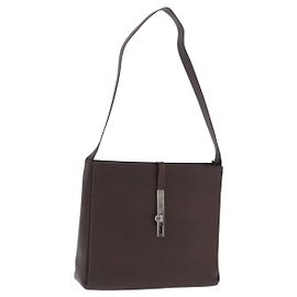 Borsa a Spalla Gancini in Pelle Marrone Argento Auth BA10376 di Salvatore Ferragamo