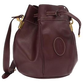 CARTIER Borsa a Spalla Must Line in Pelle Bordeaux Oro Auth 171643