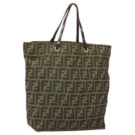 Borsa a mano in tela Zucca FENDI nera e marrone Auth 171652