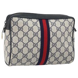 GUCCI GG Supreme Sherry Line Clutch Bag PVC Blu Navy Oro 56 01 012 Auth BA10451