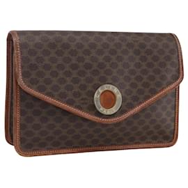 Céline Borsa a mano circolare in tela Macadam CELINE in pelle PVC marrone e oro Auth 171869
