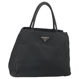 PRADA Bolsa de mão em nylon preto prata Auth 171646