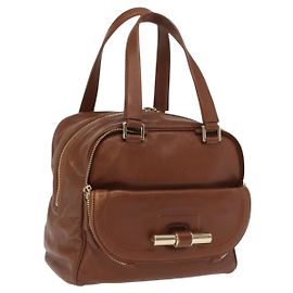 Borsa a mano in pelle marrone oro Jimmy Choo Auth BA10473