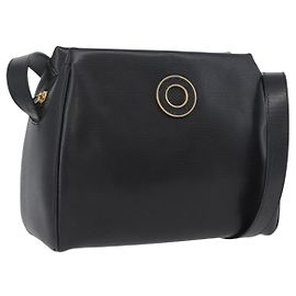 Céline CELINE Circle Schultertasche aus Leder Schwarz Gold Auth 170992