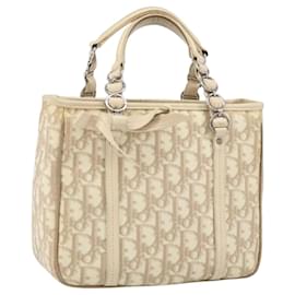 Sac à main romantique en toile Trotter Christian Dior PVC beige argent authentique 171915