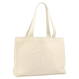 CHANEL Tote Bag aus Kaviarleder Weiß CC Auth BA10649 - Chanel