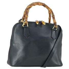 Sac à main en cuir GUCCI Bamboo 2 en 1 Noir Or 000 2122 0290 Auth 169514