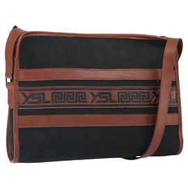 Borsa a Spalla SAINT LAURENT in Tela Pelle Nera Marrone Oro Auth ti3767