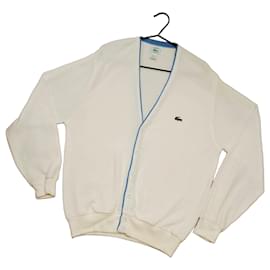 Izod Lacoste Cardigan aus weißer Baumwolle mit blauen Kanten