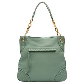 Borsa a spalla in pelle verde Intrecciato di Bottega Veneta