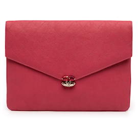Chanel Red Paris Cuba Quilted Caviar Thread Around Envelope Clutch