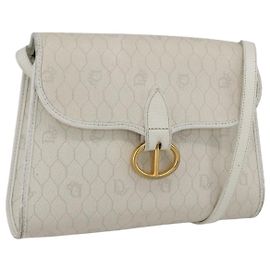 Borsa a spalla in tela a nido d'ape PVC bianco oro Christian Dior Auth 170899