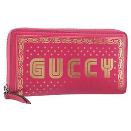 Cartera con cremallera de cuero GUCCI GUCC Logo Rosa Plata 524966 Auth 169937