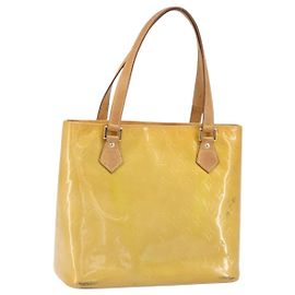 LOUIS VUITTON Monogram Vernis Houston Hand Bag Beige M91004 LV Auth hk3455