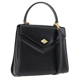 BALLY Borsa a mano in pelle 2 vie Nero Oro Auth BA10754