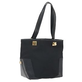 Borsa Tote Salvatore Ferragamo in tela nera e oro Auth BA10431