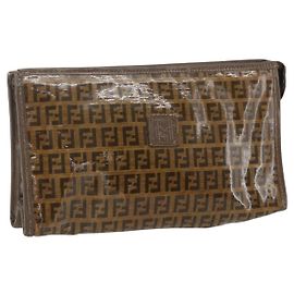 Borsa clutch in tela Zucchino FENDI marrone Auth ti3645