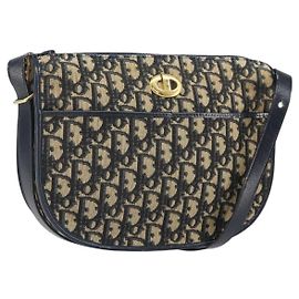 Bolsa de Ombro em Lona Trotter Christian Dior Azul Marinho Dourado Auth 171117