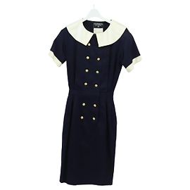 CHANEL Traje de baño de algodón azul marino CC Auth 170808V