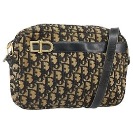Sac à bandoulière en toile Trotter Christian Dior bleu marine or Auth 168925