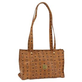Borsa a Spalla MCM Vicetos Logogram in Pelle PVC Marrone Oro Auth BA10851