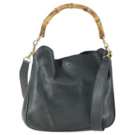 Gucci Bamboo Handtasche Leder 2way Schwarz Gold 001 2113 1638 Auth 170415