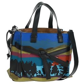 LOEWE Anagram Amazona 75 Handtasche aus Leder 2 in 1 Blau Silber Auth 149898SM